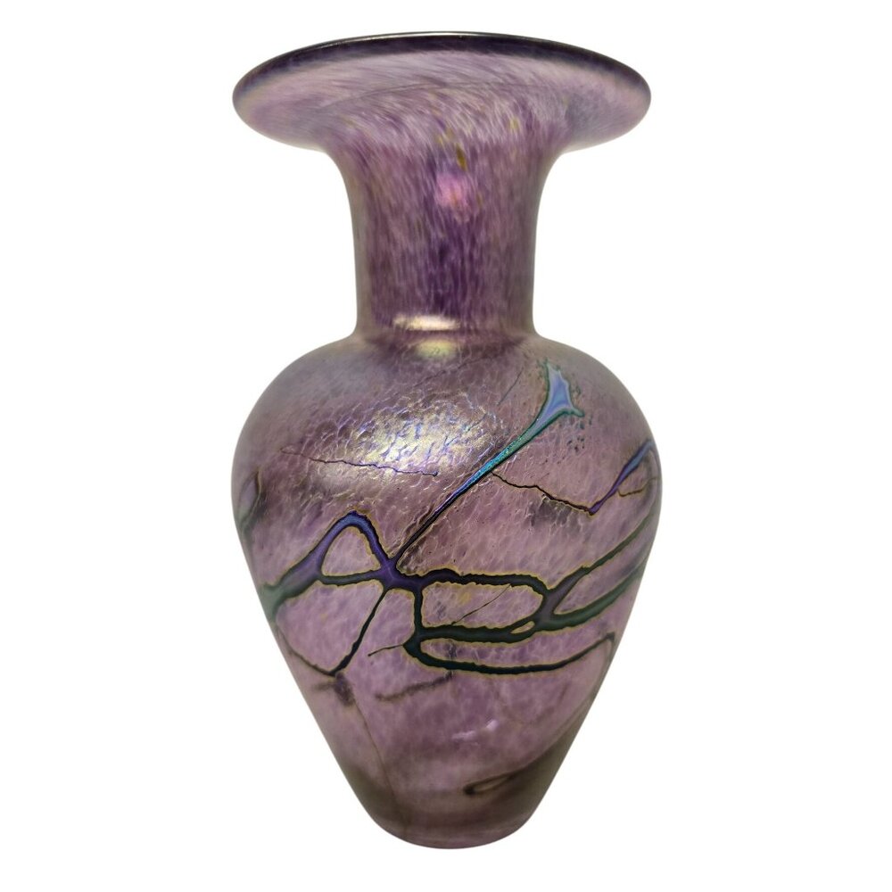 Robert Held Hand Made Art Glass Purple Unique Swirl 7" Vase